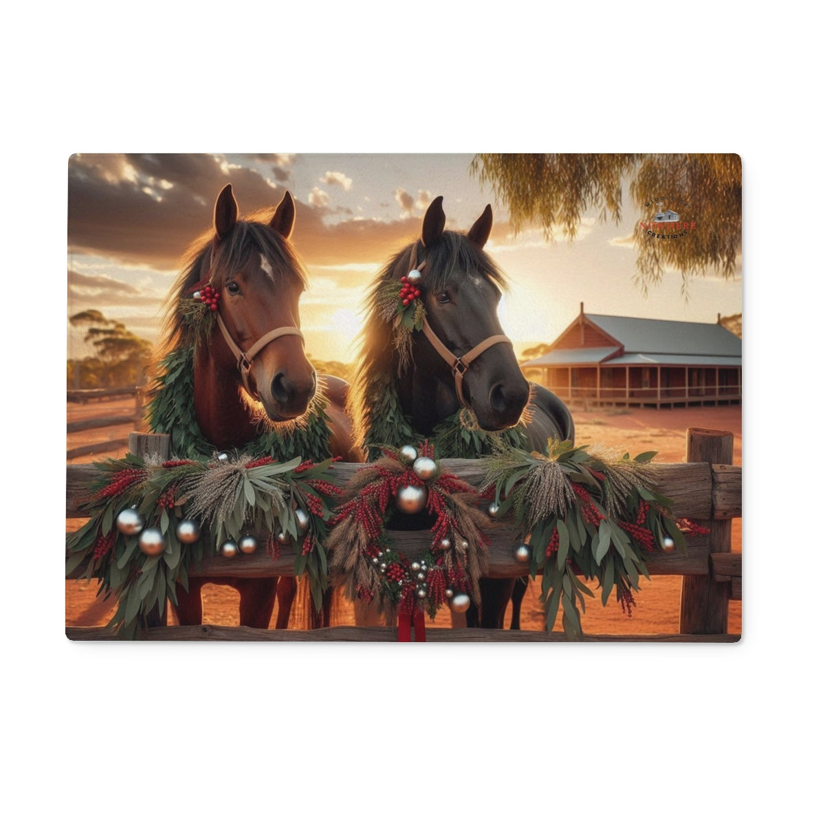 Horses and Christmas Vibes Glass Chopping Board