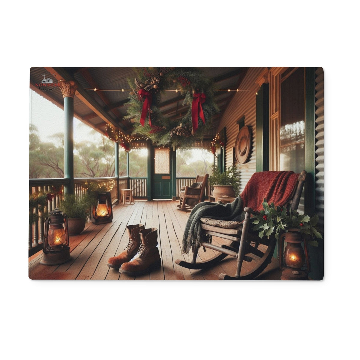 Verandah of Christmas Dreams Glass Chopping Board