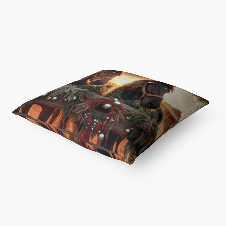 Horses & Christmas Vibes Premium Hypoallergenic Throw Pillow
