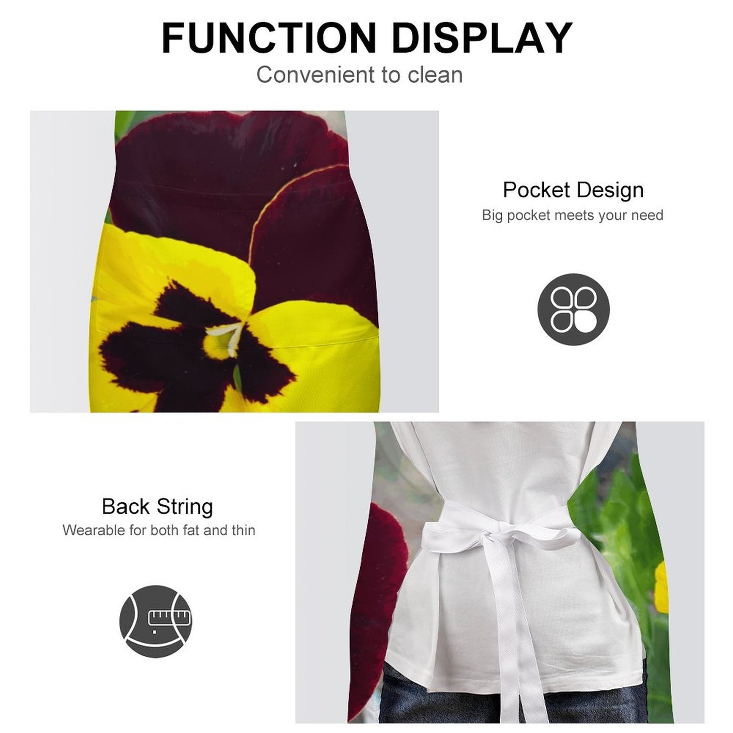 Pansy Flower Adult Apron with Pocket