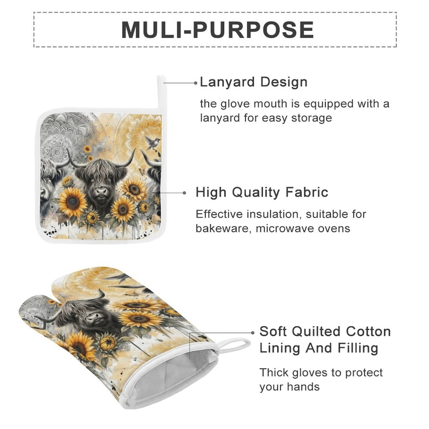 Goldie Oven Mitts & Pot Holder Set of 3