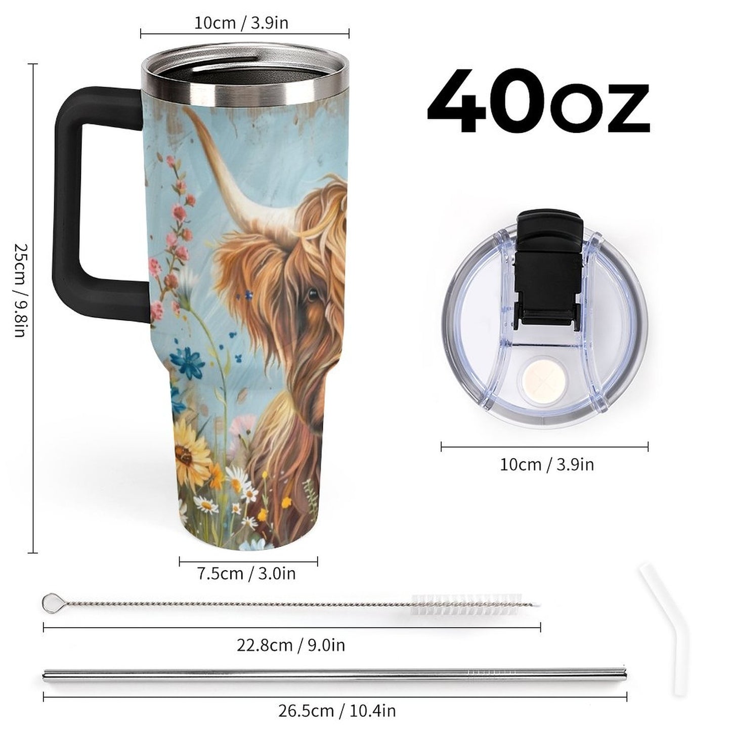 Betsy 40oz Insulated Tumbler with Handle and Straw