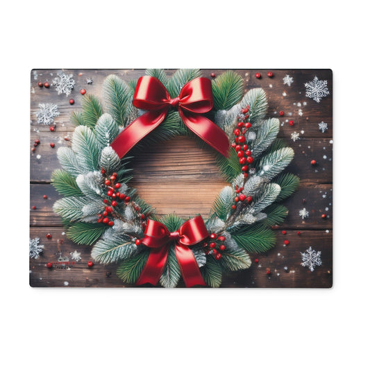 Christmas Wreath Glass Chopping Board