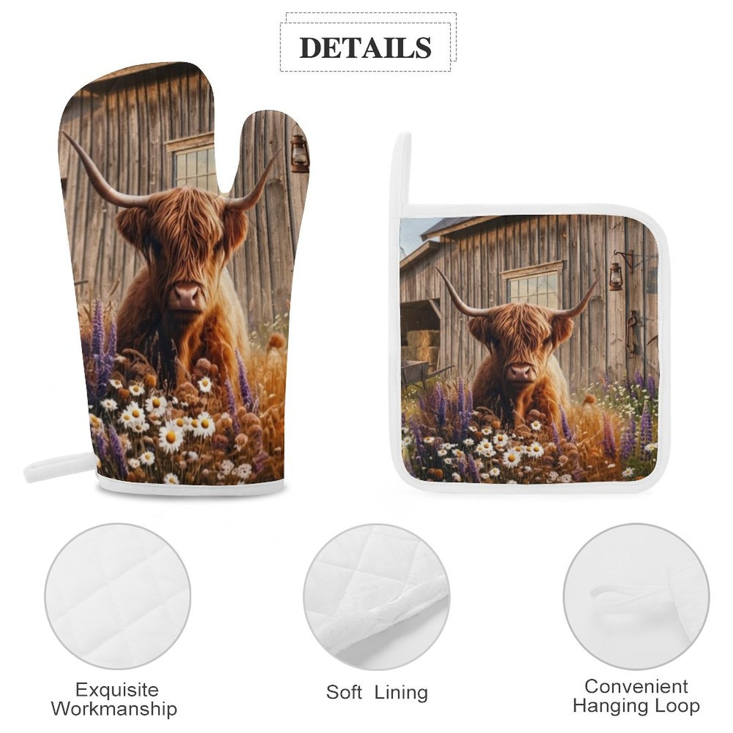 Caroline Oven Mitts & Pot Holder Set of 3