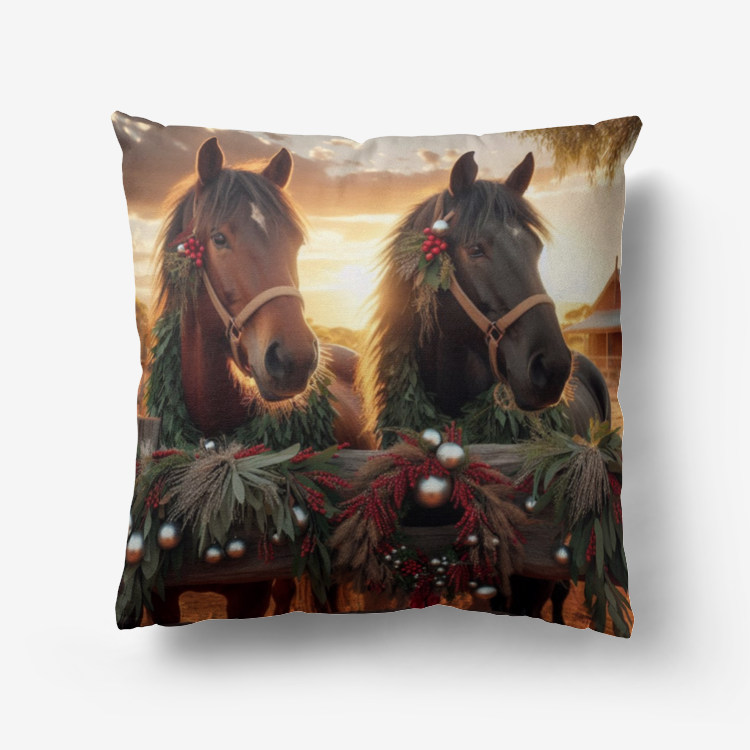 Horses & Christmas Vibes Premium Hypoallergenic Throw Pillow