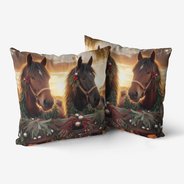 Horses & Christmas Vibes Premium Hypoallergenic Throw Pillow