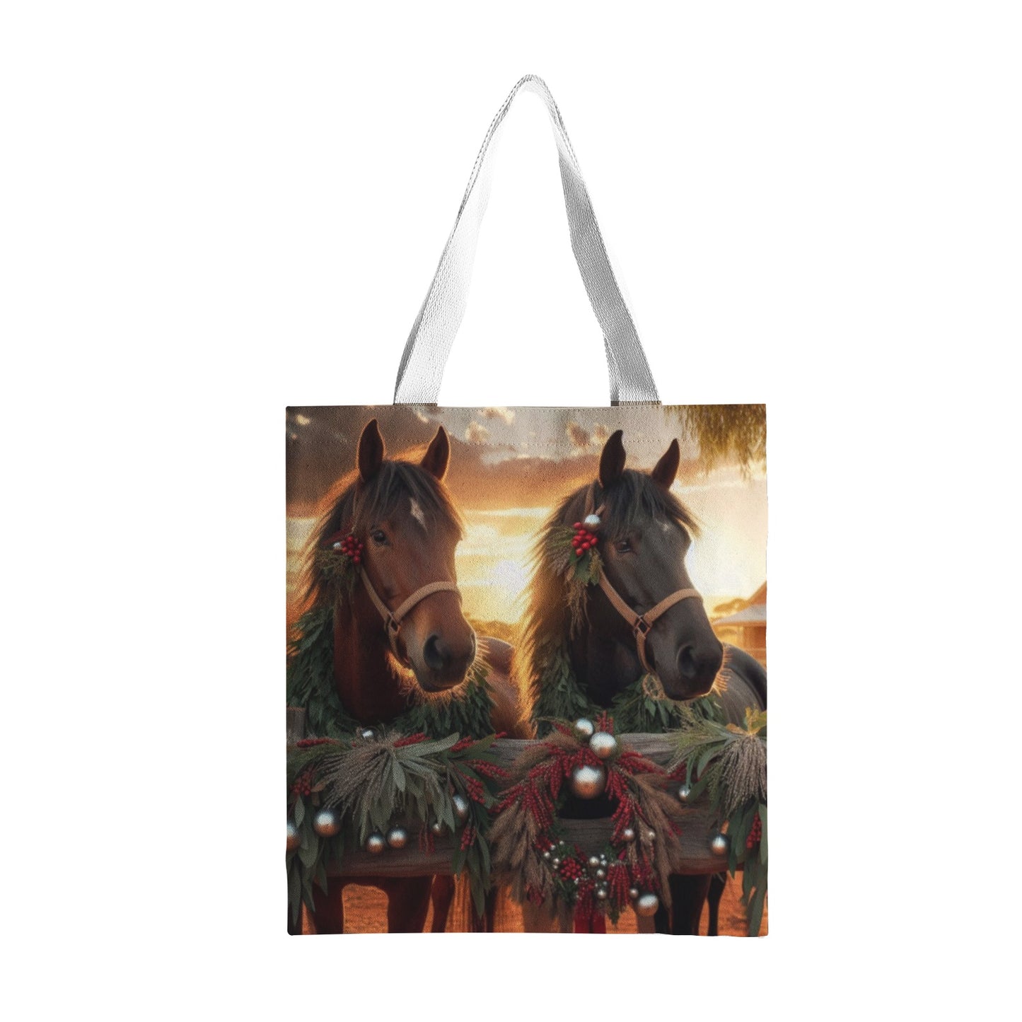 Horses & Christmas Vibes Natural Canvas Tote Bag