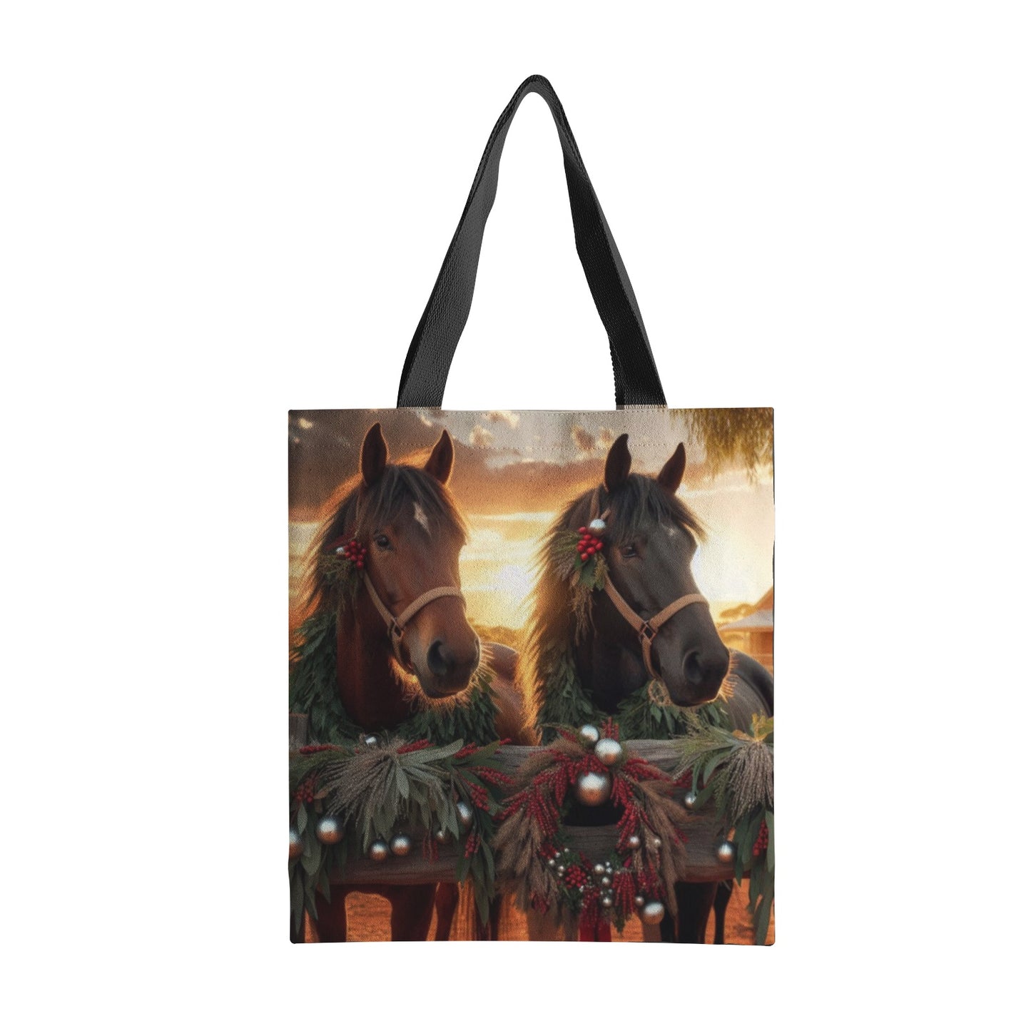 Horses & Christmas Vibes Natural Canvas Tote Bag