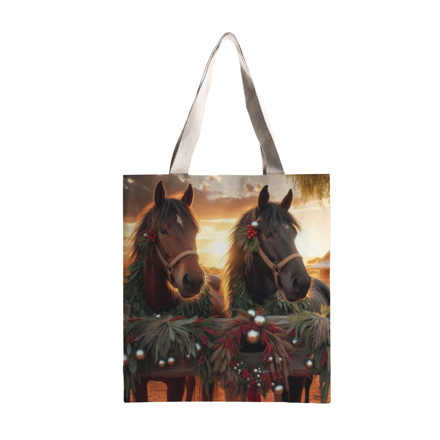 Horses & Christmas Vibes Natural Canvas Tote Bag