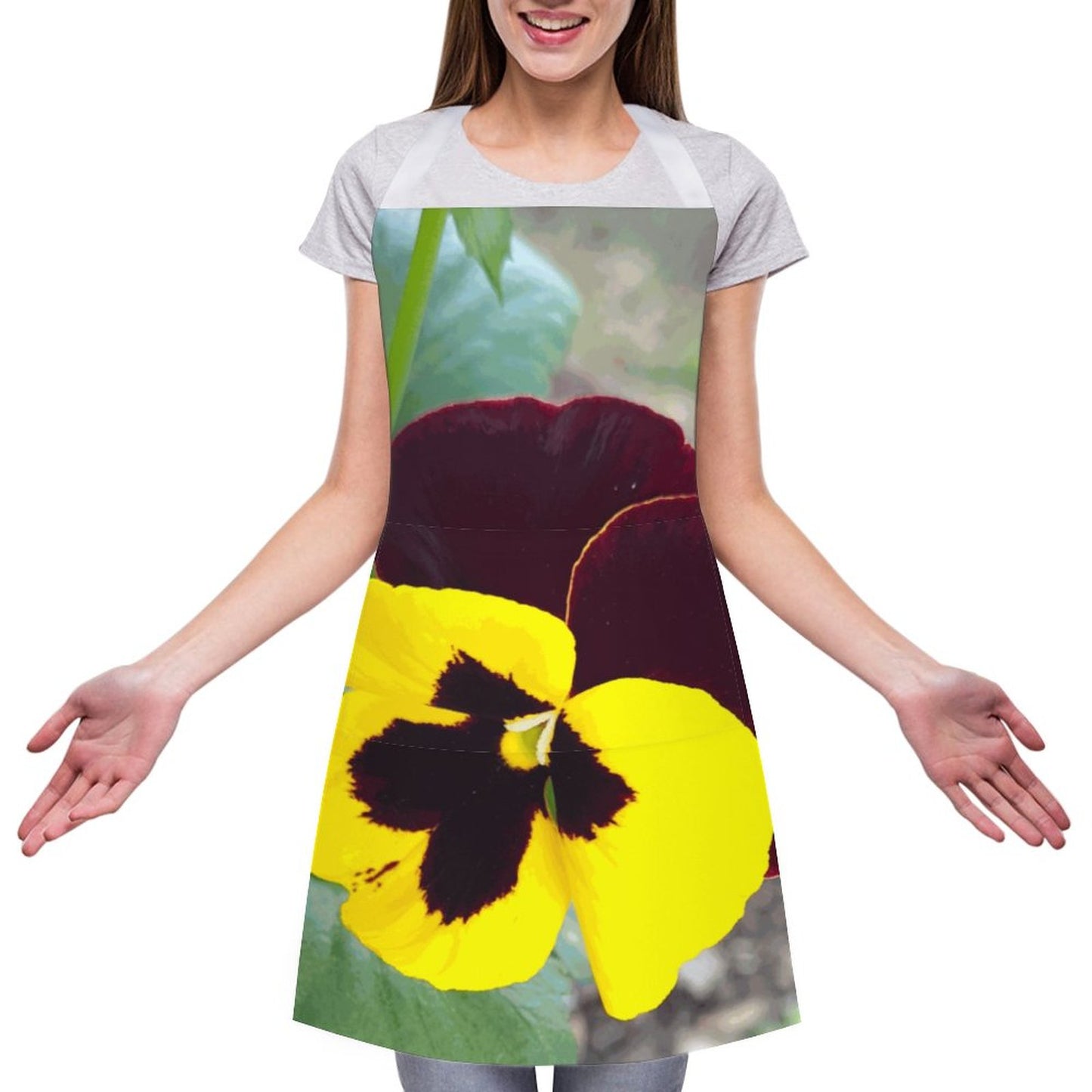 Pansy Flower Adult Apron with Pocket