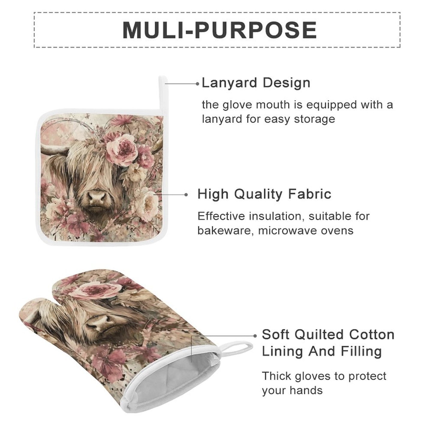 Eliza Oven Mitts & Pot Holder Set of 3