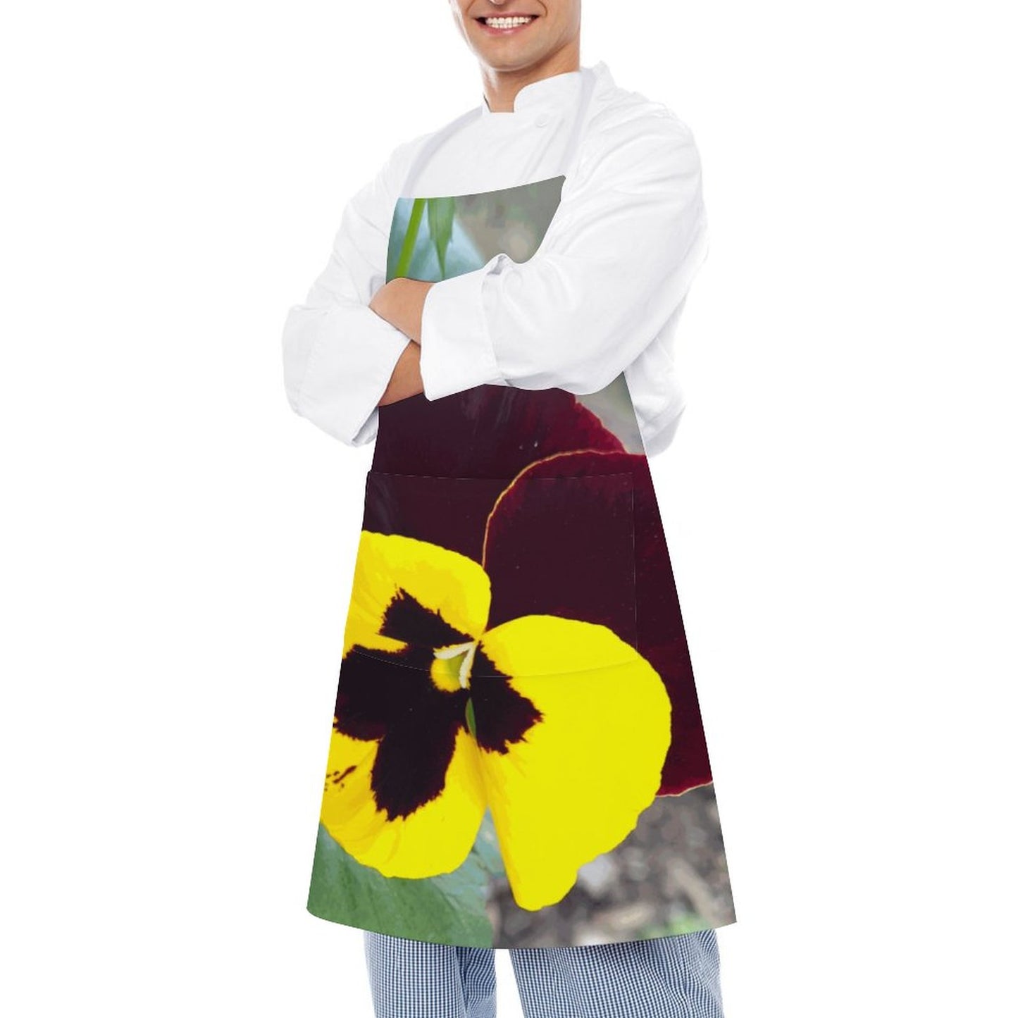 Pansy Flower Adult Apron with Pocket