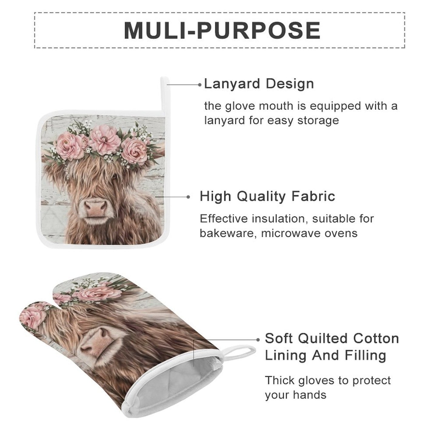 Faye Oven Mitts & Pot Holder Set of 3