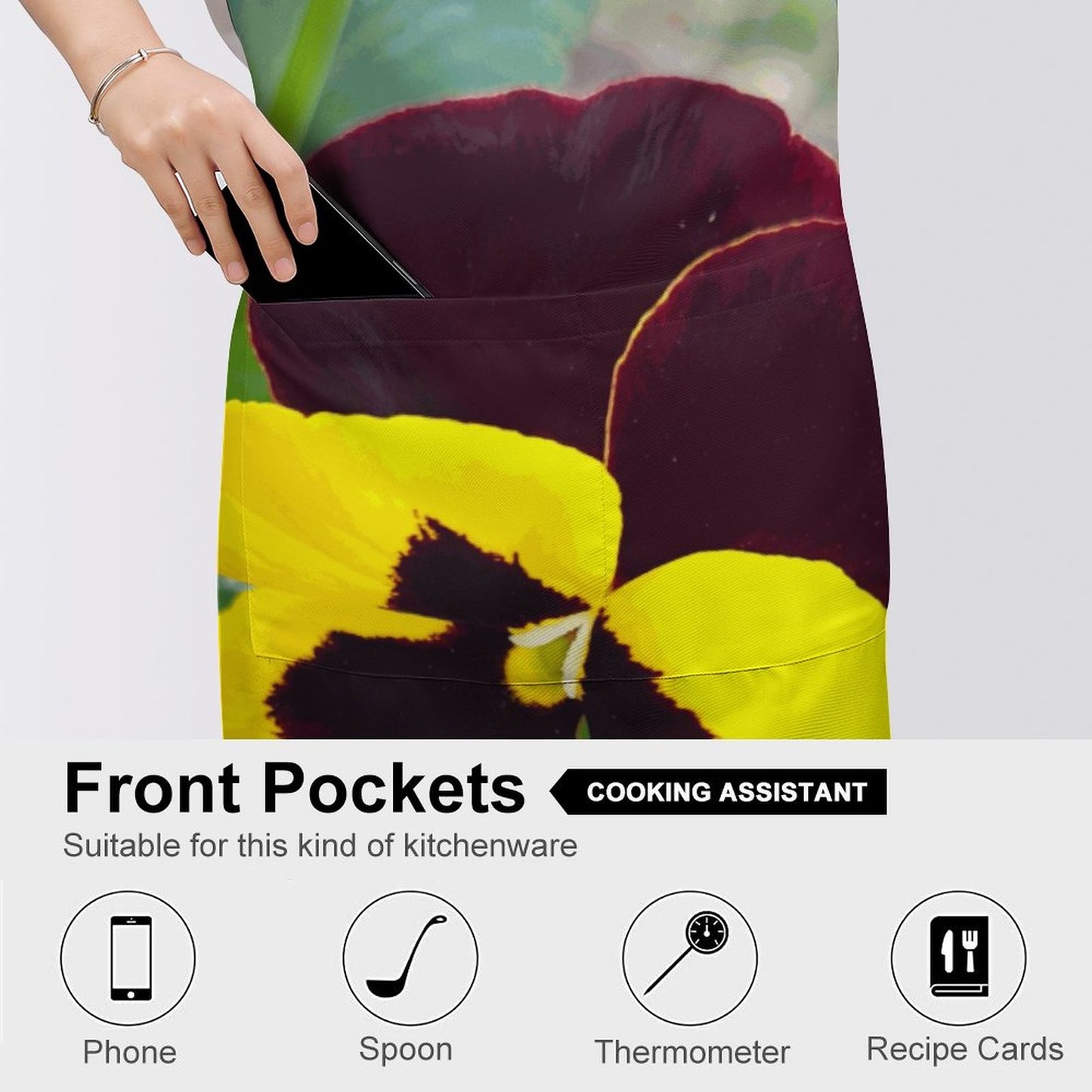 Pansy Flower Adult Apron with Pocket